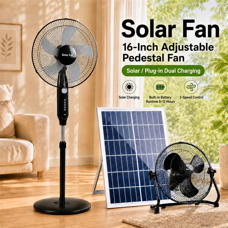 CS-188 16-Inch Adjustable Solar Pedestal Fan