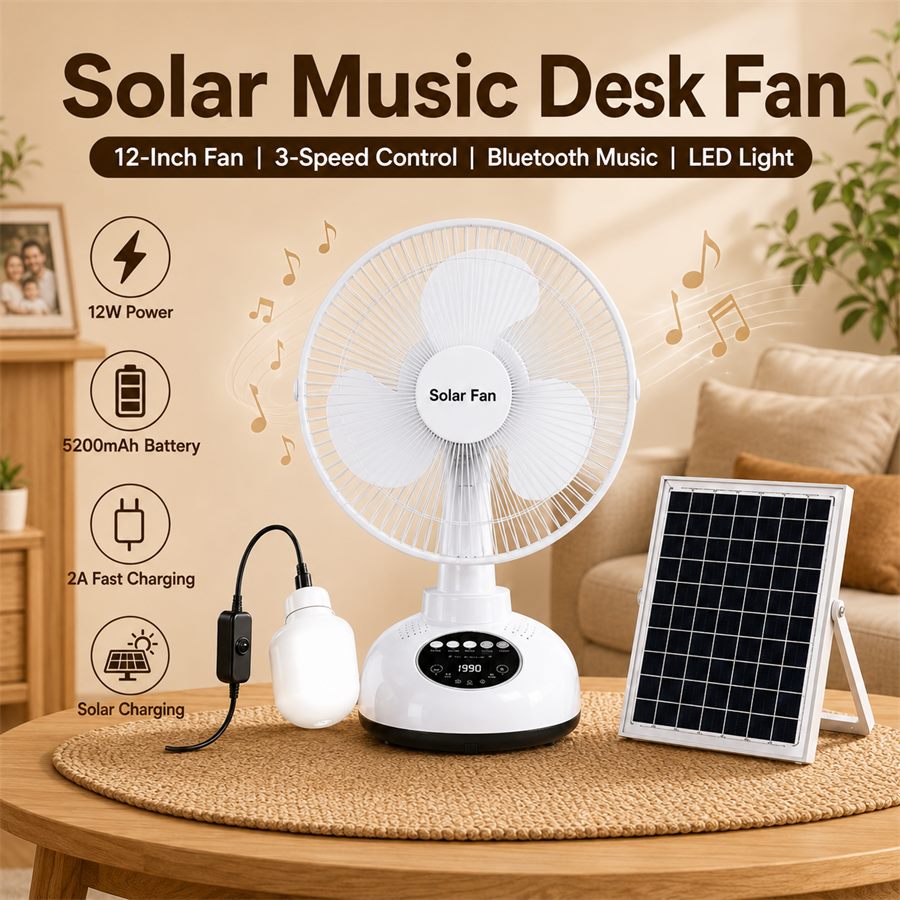 CS-T9 12-Inch Music Solar Table Fan